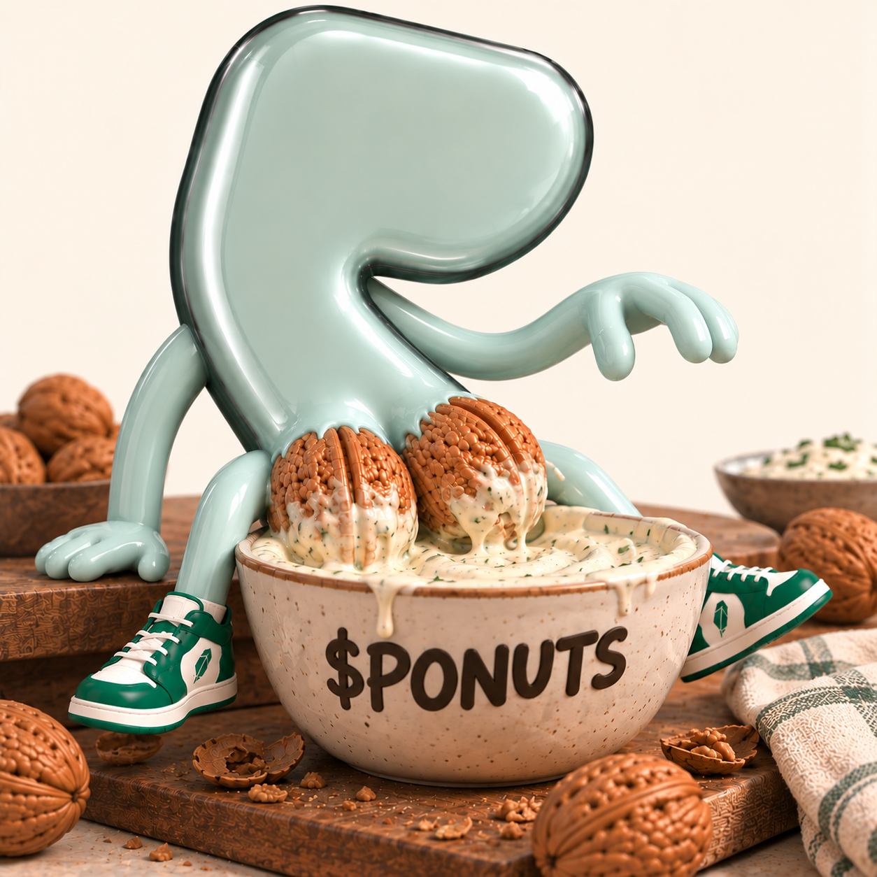 PONUTS mascot bringing positive green candle vibes